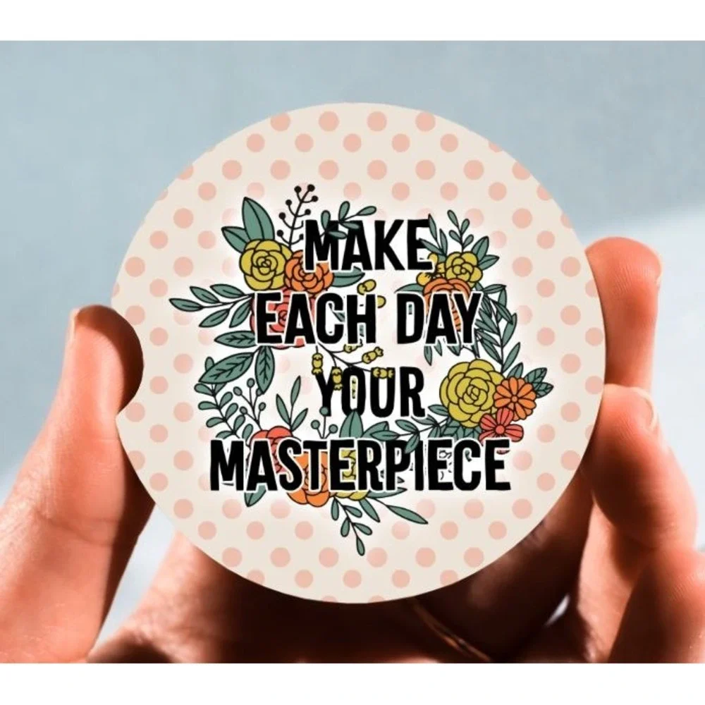 Set of 2 Car Coasters, Make Each Day Your Masterpiece, Neoprene‎ Car Coaster